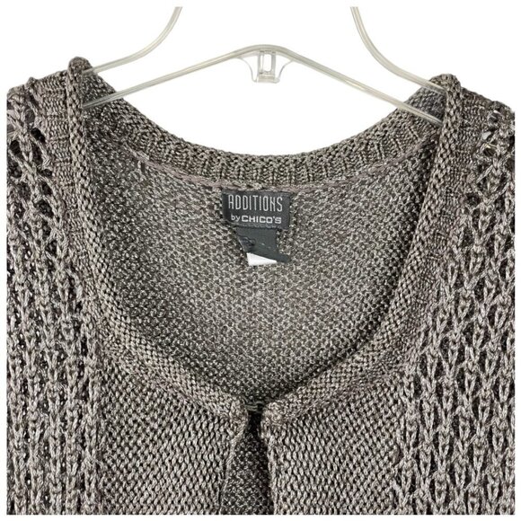 CHICO'S Long Sleeveless Open Tunic Silver Cardigan Vest Size 0 Crochet Pattern - Picture 4 of 12